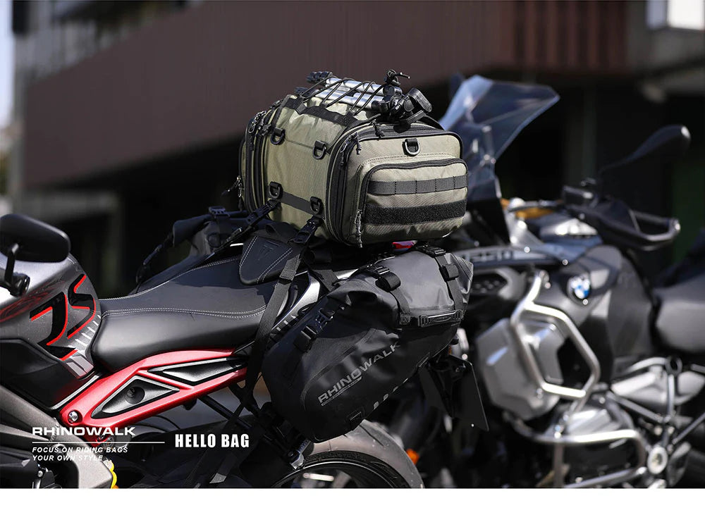 Rhinowalk 19-26L Deluxe Cruiser Tail Bag Motorcycle Tail Trunk Luggage Motorbike Large Capacity Touring Pack for Adventure (MT4026)